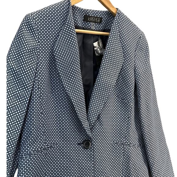 Kasper French Blue Navy Houndstooth One Button Blazer Suit Jacket New Women 10 - Picture 5 of 8
